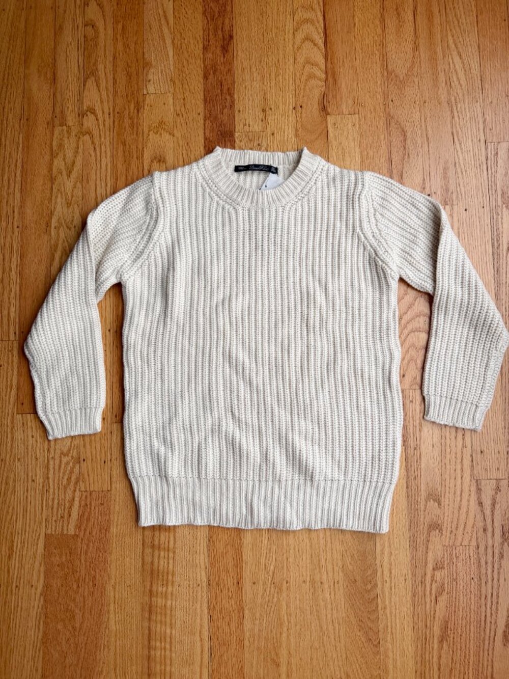 Zara Knit Off White Chunky Ribbed Crewneck Sweater Size M